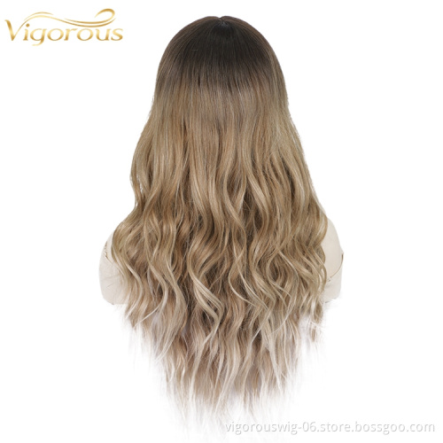 Three Tone Color Ombre Synthetic Wig Non Lace Middle Part Natural Wavy Long Hair bang Cheap Supplier Women Wig Heat Resistant